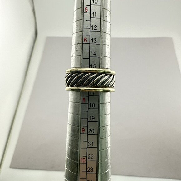 David Yurman Ring Sterling Silver 14K Gold Cable Band Twist Cigar 7.5 Mixed Meta - Picture 12 of 15